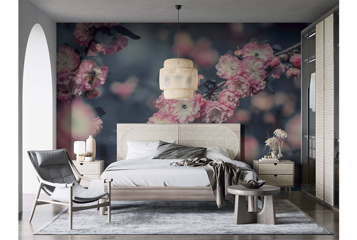 Фотообои «Ветка миндаля в черно-белых тонах» в интерьере