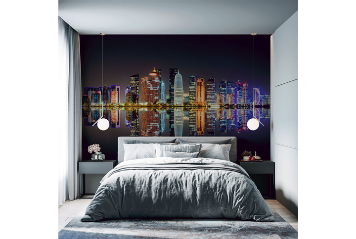 Фотообои «Неоновые огни ночного города» в интерьере