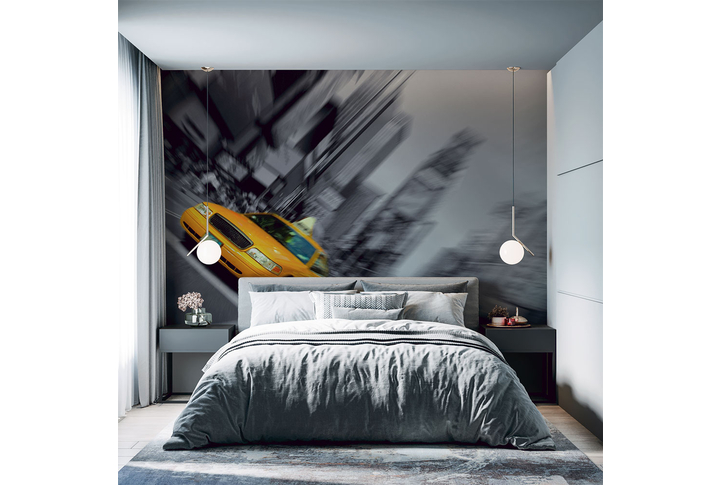 Фотообои «Нью-Йорк в черно-белом стиле и желтое такси» в интерьере