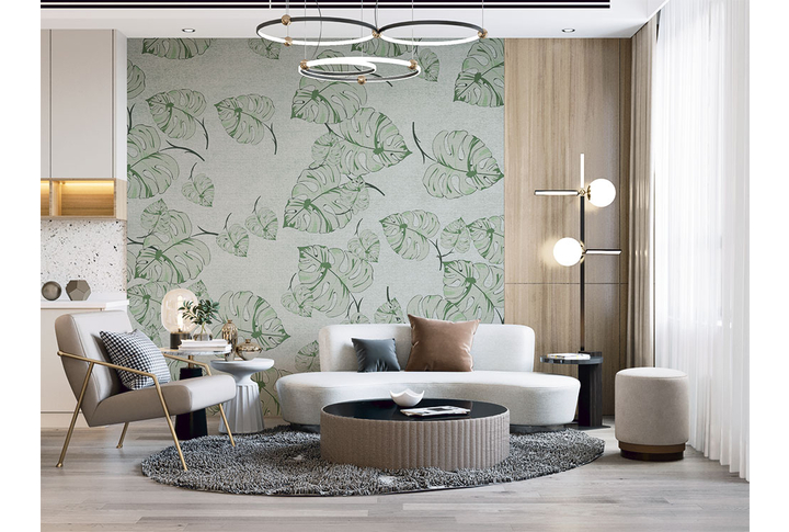 Фотообои «Россыпь тропических листьев монстеры» в интерьере