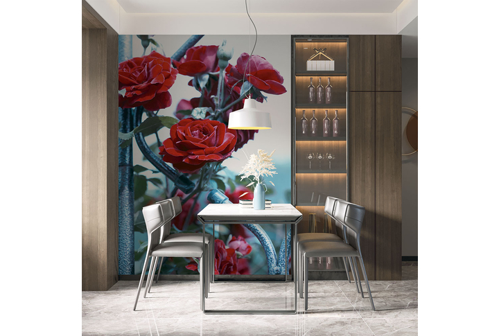 Фотообои «Красные розы на изгороди» в интерьере