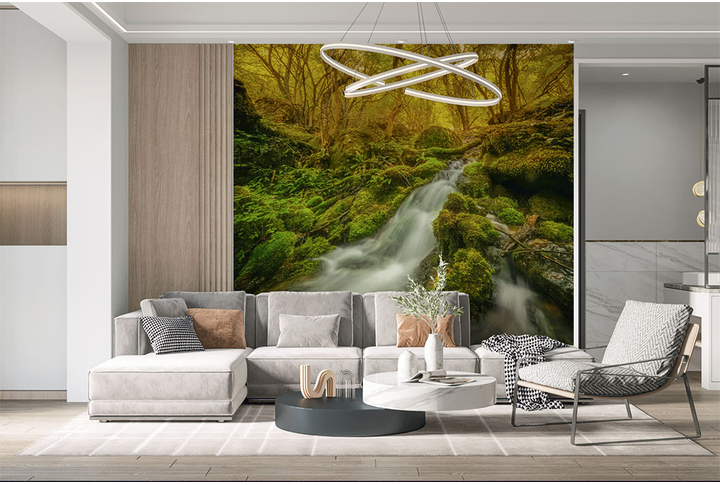 Фотообои «Водопад бегущий по камням» в интерьере