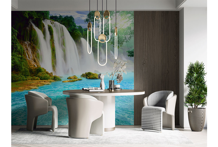 Фотообои «Озеро с водопадом в тропическом лесу» в интерьере