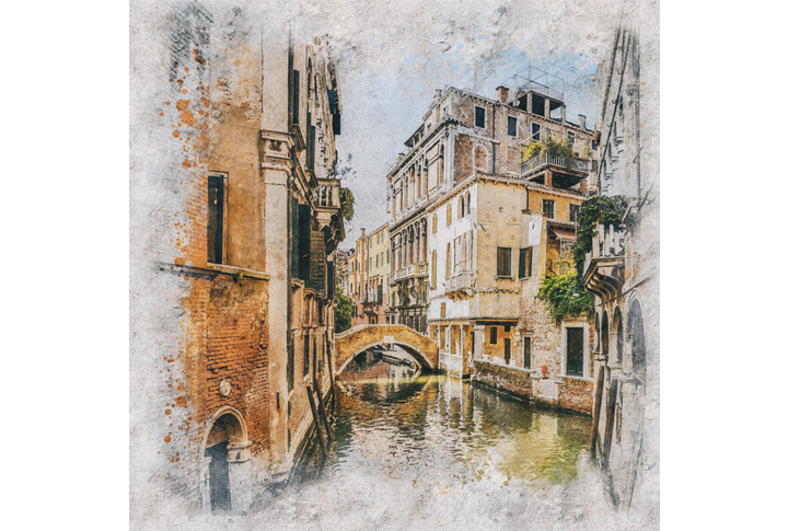 Фотообои «Венеция, улица во дворах, акварель на бетоне»
