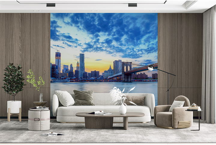 Фотообои «Город Нью-Йорк, вид на Бруклинский мост» в интерьере
