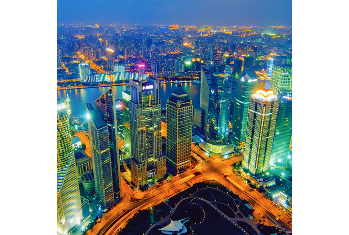 Фотообои «Над ночным городом Шанхаем»