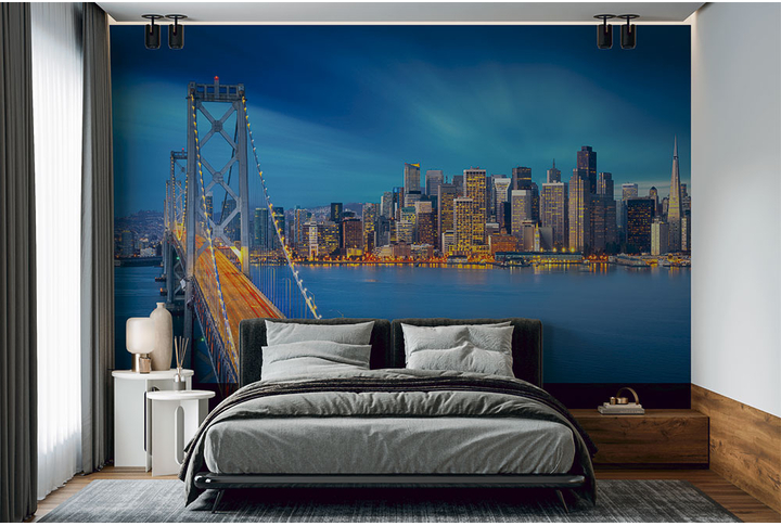 Фотообои «Ночной город Сан-Франциско в холодных тонах» в интерьере