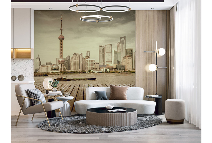 Фотообои «Город Шанхай под сепию» в интерьере