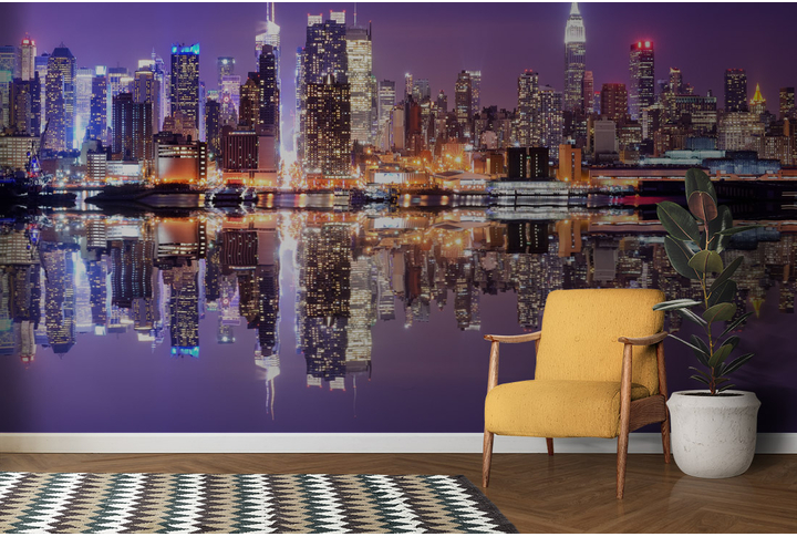 Фотообои «Ночной город, панорамный вид на Чикаго» в интерьере