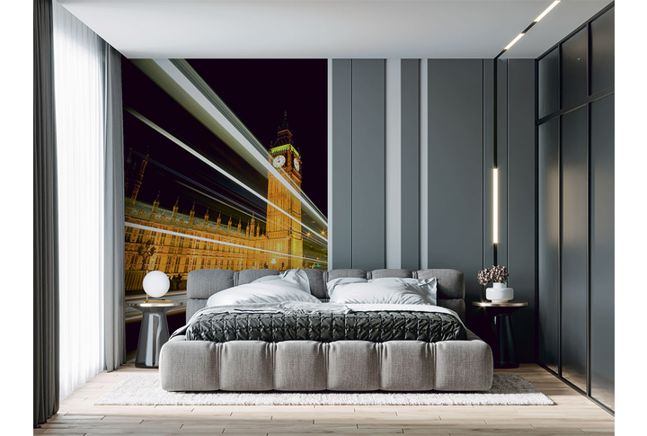 Фотообои «Лондон в лучах мчащихся машин, ночной город» в интерьере