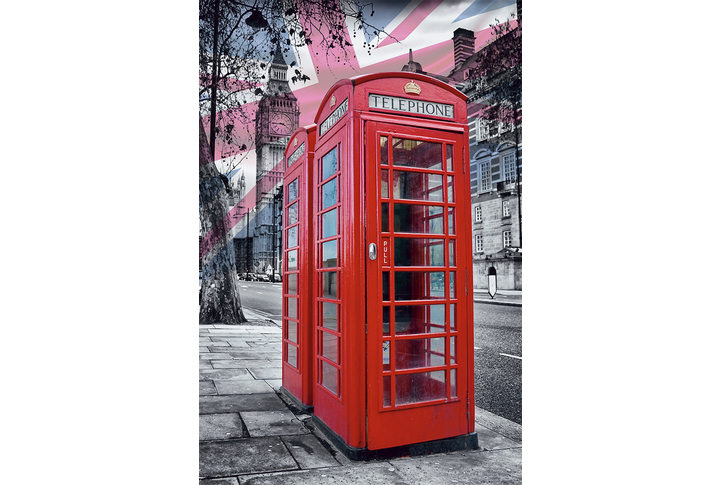 Фотообои «Лондон в черно-белом стиле, красная телефонная будка»