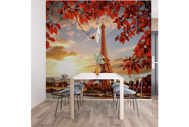 Фотообои «Осенняя Эйфелева башня в ярких красках заката» в интерьере