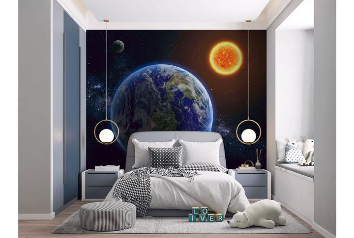 Фотообои «Земля и Солнце в космосе» в интерьере