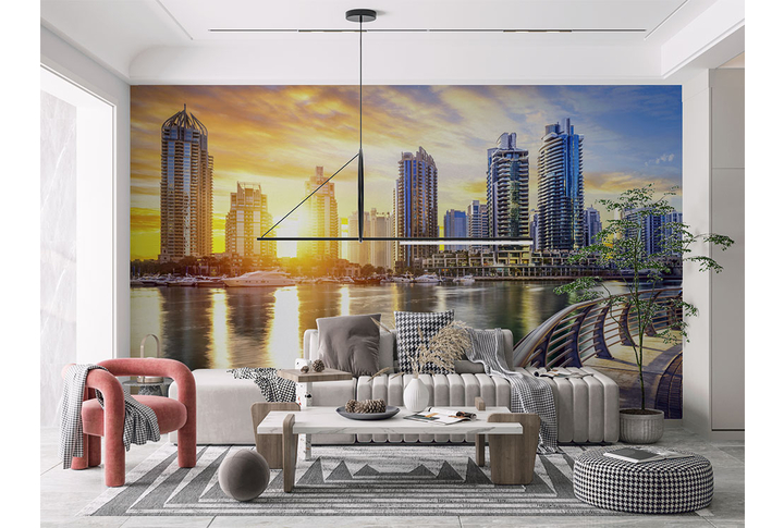 Фотообои «Дубай на закате» в интерьере