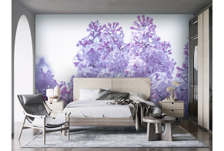 Фотообои «Цветы сирени на светлом фоне» в интерьере