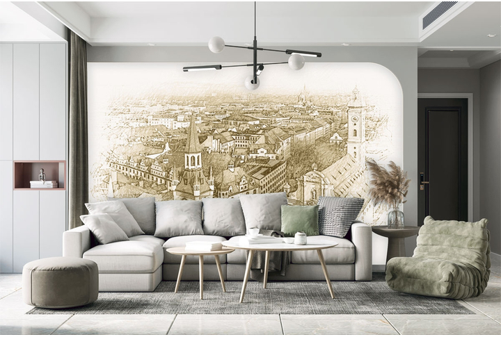 Фотообои «Старый город в стиле винтаж» в интерьере