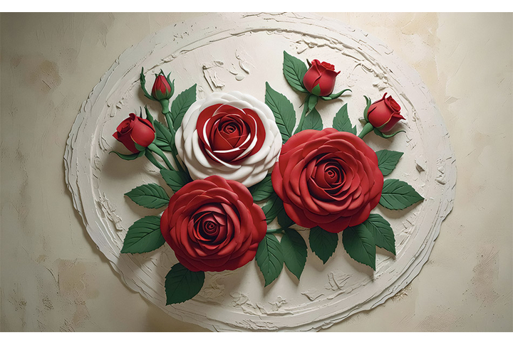 Фотообои «Барельеф с красными розами»
