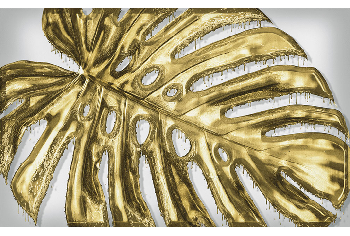 Фотообои «Объемный золотой лист монстеры»