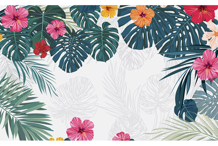 Фотообои «Тропические листья монстеры и пальмы»