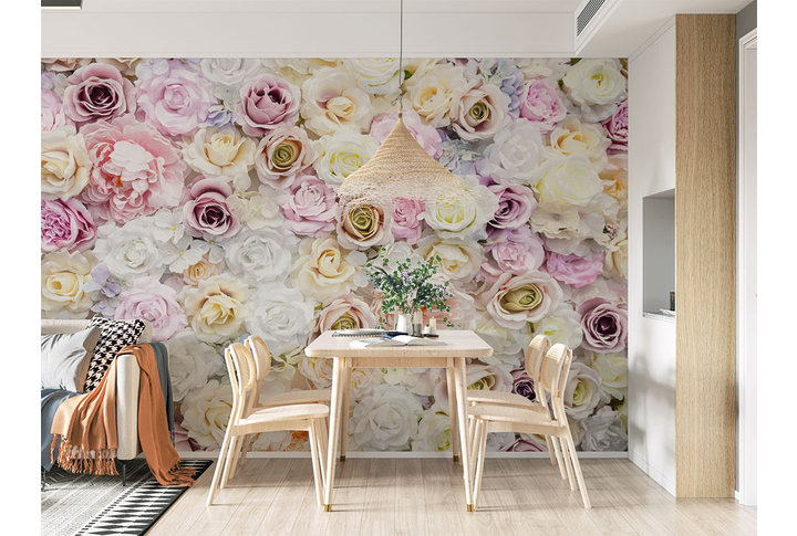 Фотообои «Розы и пионы» в интерьере