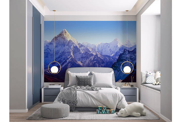 Фотообои «Заснеженные горы в тумане» в интерьере