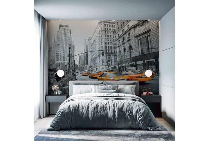 Фотообои «Такси на улице черно-белого Нью-Йорка» в интерьере