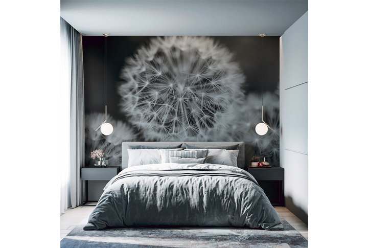 Фотообои «Одуванчики в черно-белом» в интерьере