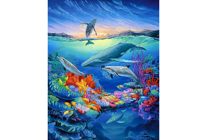 Фотообои «Подводный мир с дельфинами и китами»