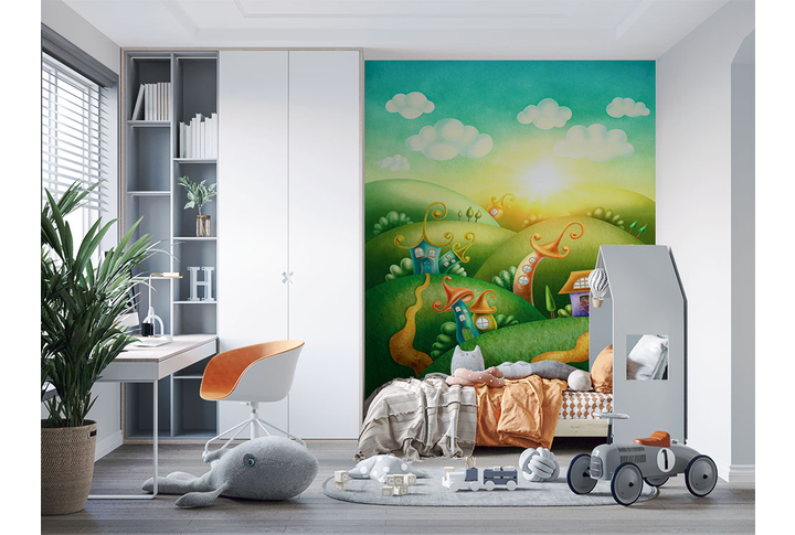 Фотообои «Сказочные домики на холмах» в интерьере