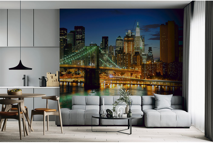 Фотообои «Бруклинский мост на фоне ночного Нью-Йорка» в интерьере