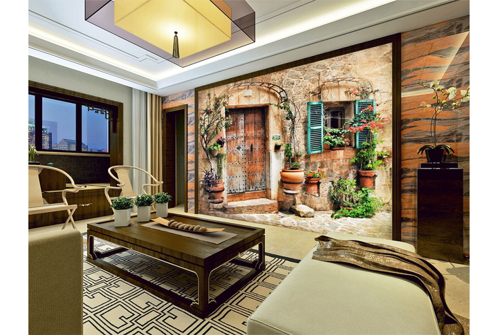 Фотообои «Испанская улочка во дворике старого города» в интерьере