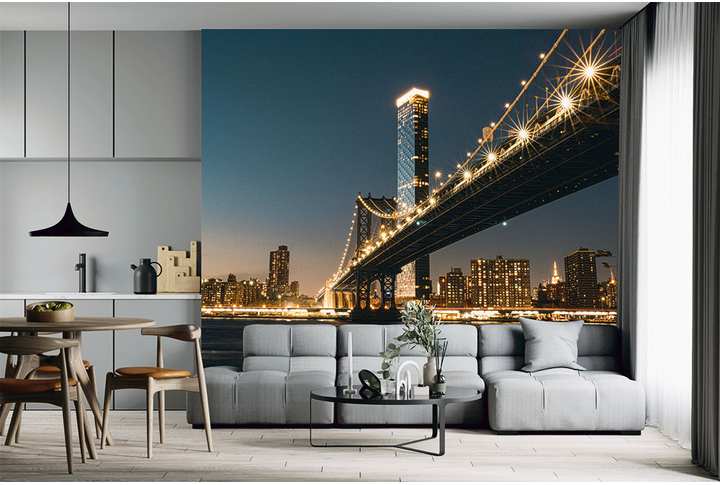 Фотообои «Манхэттенский мост в ночном городе Нью-Йорке» в интерьере