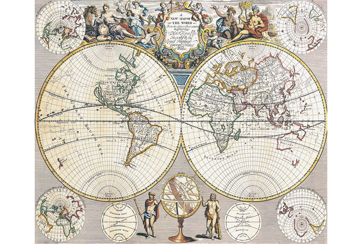 Фотообои «Карта мира с античными иллюстрациями»