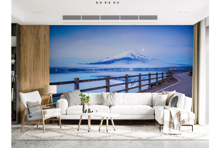 Фотообои «Дорога у озера с видом на горы» в интерьере