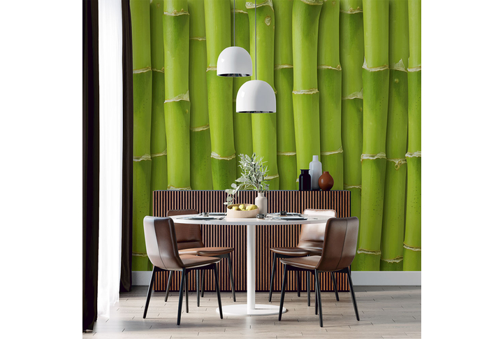 Фотообои «Стена из зеленых стеблей бамбука» в интерьере