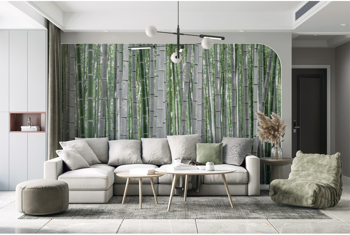 Фотообои «Старый зелёный бамбуковый лес» в интерьере