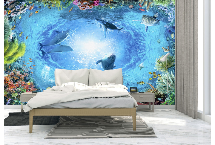 Фотообои «Подводный мир кораллового рифа» в интерьере