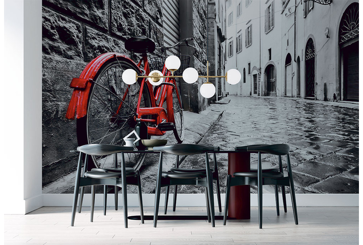 Фотообои «Красный велосипед на улице» в интерьере