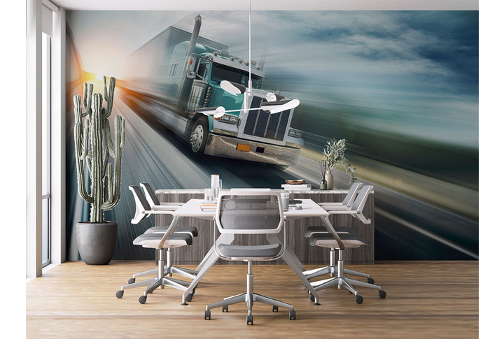 Фотообои «Грузовик мчащийся по дороге» в интерьере