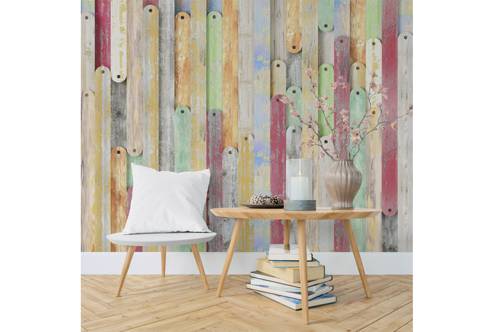 Фотообои «Деревянные рейки окрашенные краской» в интерьере