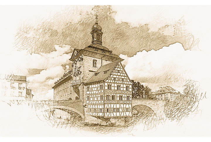 Фотообои «Старинный городок под графику»