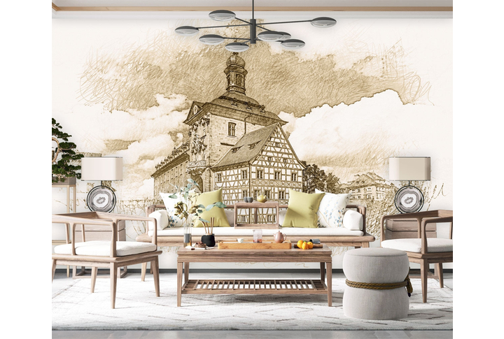 Фотообои «Старинный городок под графику» в интерьере