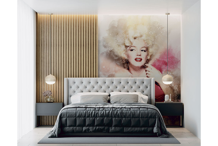 Фотообои «Мэрилин Монро в акварели под винтаж» в интерьере