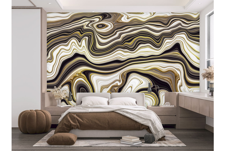 Фотообои «Абстрактные мраморные волны с золотом» в интерьере
