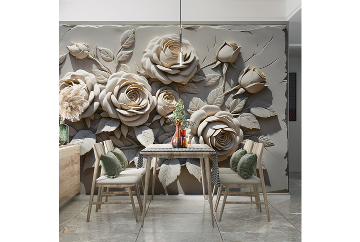 Фотообои «Барельеф с каменными цветами розы» в интерьере