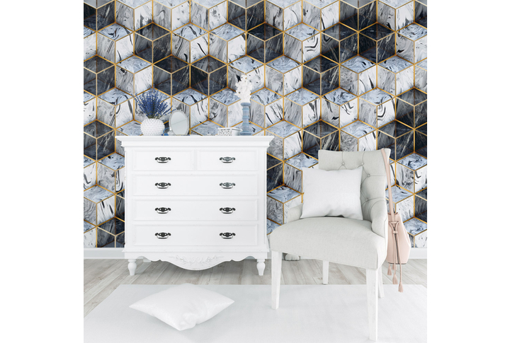 Фотообои «Мраморные кубы и квадраты» в интерьере