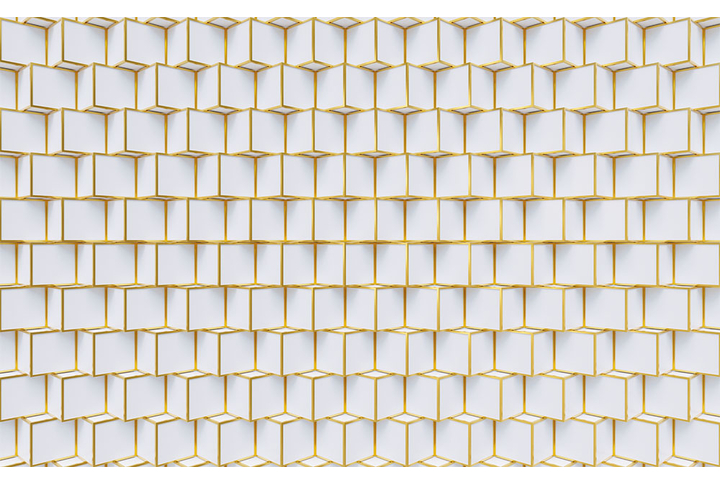 Фотообои «Белые кубы с золотом»