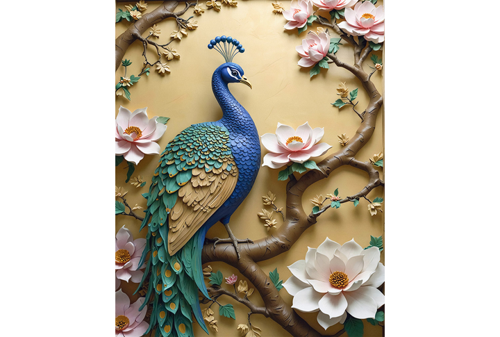 Фотообои «Барельеф с павлином и магнолиями»
