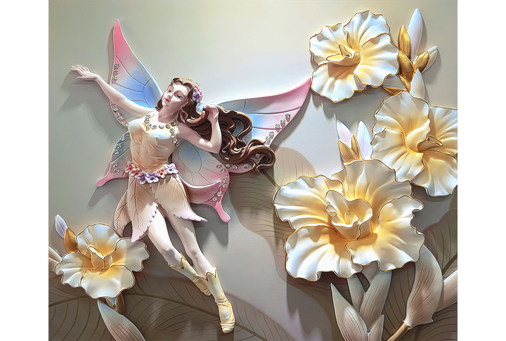 Фотообои «Барельеф волшебная фея в цветах»