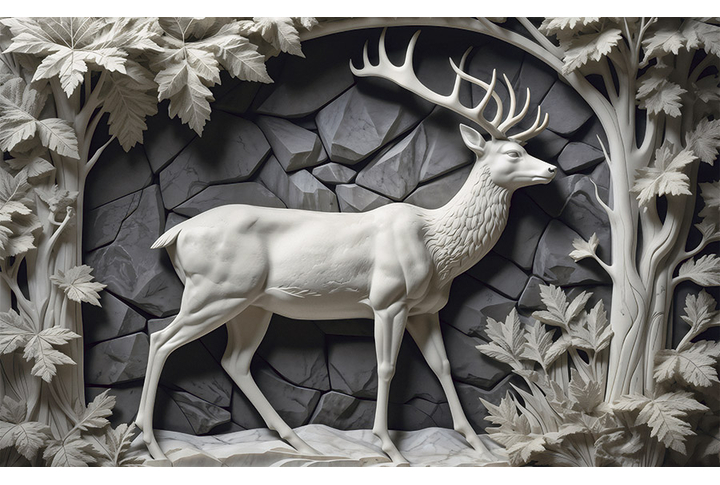 Фотообои «Барельеф с оленем в каменном лесу»